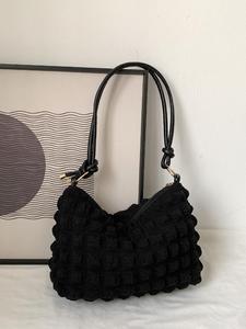 Textured Knot Design Tote Bag for Women, Work Bag, Fashion Plush Underarm Handbag, Casual Quilted Shoulder Purse for Work & Daily Used