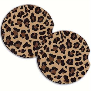 Leopard-Print Car Coaster, Round Anti-slip Car Cup Holder Pad, Car Interior Decoration Accessories for Women & Men