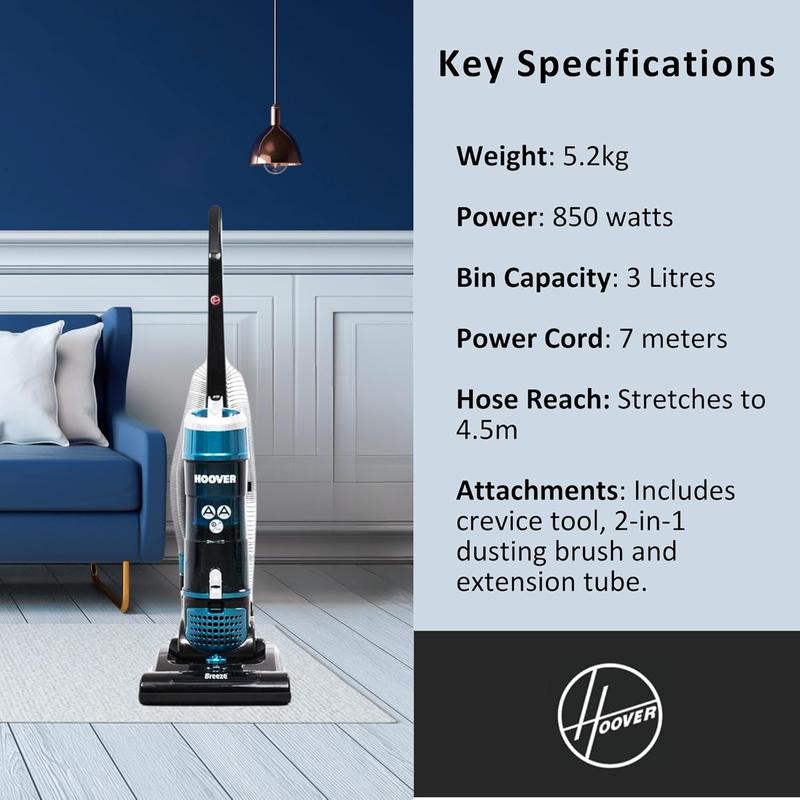 Hoover Breeze EVO Bagless Upright Vacuum Cleaner - Lightweight and Compact Design with Long Reach 4.5m Stretch Hose and 7m Power Cord - 3L Large Dust Capacity - Powerful Suction TH31BO01 6
