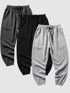 Men's Plain Drawstring Waist Sweatpants, Regular Fit Minimalist Pocket Elastic Waist Trousers, Men's Trousers for Spring & Fall