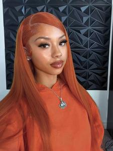 28 Inch Orange Color Long Straight Lace Glueless Frontal Wig for Women, Gorgeous Fluffy Straight Frontal Wigs without Bangs, Synthetic Wigs for Party, Daily Use