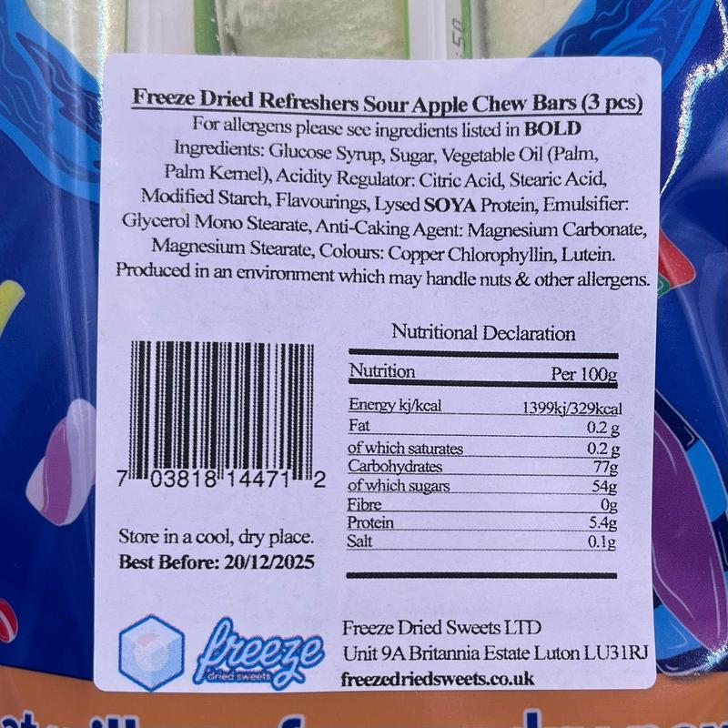 Refreshers Sour Apple Chew Bar - Freeze Dried Sweets - Vegan, Vegetarian & Halal 2