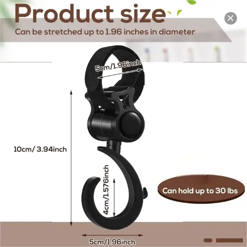 2 Pcs Walker Hook Hanging Multipurpose 360° Rotation Stroller Clip Diaper Bag Hanger for Walker Rollator Crutches Wheelchair Shopping Cart Car Back Seat Purses Bike Wheelchair Pushchair, Black 6