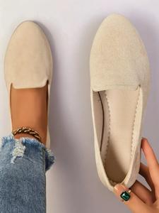 Women's Beige Color Pointed Toe Flat Shoes, Slip On Flats, Casual Comfortable Breathable Flats for Daily Wear, All-match Commuter Shoes for Work & Daily Wear, Walking Shoes, Footwear