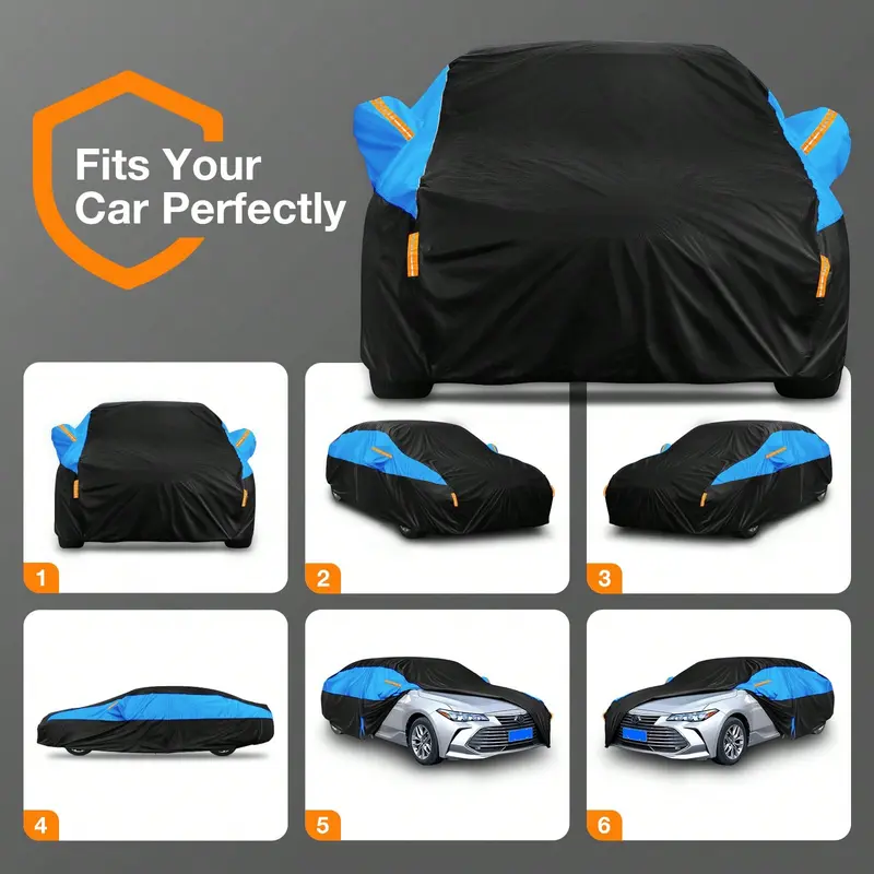 SUV Car Cover Waterproof Breathable,Outdoor Car Cover Rain Dust Sun UV Protection Cover,Universal Car Jacket Black With Blue For Saloon Length 450 To 470 Cm- Blue 1