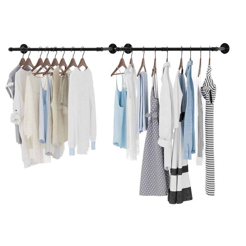 Pack of 2 Industrial Pipe Clothes Rail Rack, Wall-Mounted Garment Organizer 2