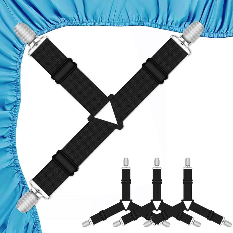 4 Pcs Bed Sheet Clips, Triangle Sheet Clips for Bedding, Adjustable Bed Sheet Grippers, Black Bed Sheet Straps, Sheet Clips for Bedding, Mattress Covers, Bed Sheets, Sofa Cushion 0