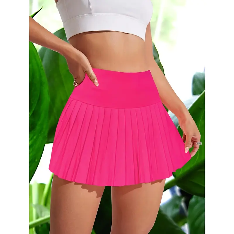 High Waist Pleated Mini Skirts, Casual Workout Solid Skirts, Women's Clothing 4