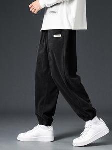 Men's Solid Drawstring Waist Corduroy Pants, Loose Casual Comfy Pocket Trousers for Fall & Winter, Men's Bottoms for Daily Wear