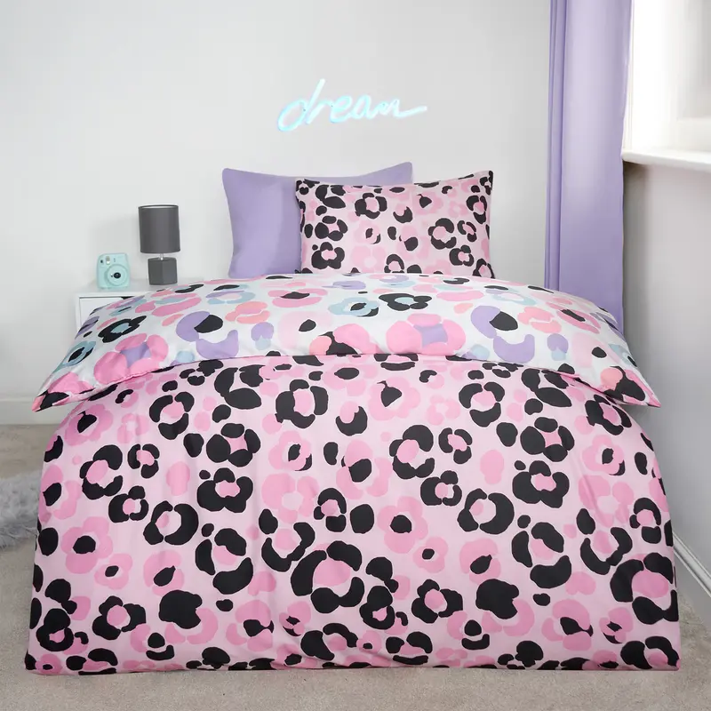 OHS Reversible Duvet Set Leopard Print Soft Cosy Warm Cover and Pillowcase Bedding Set 6