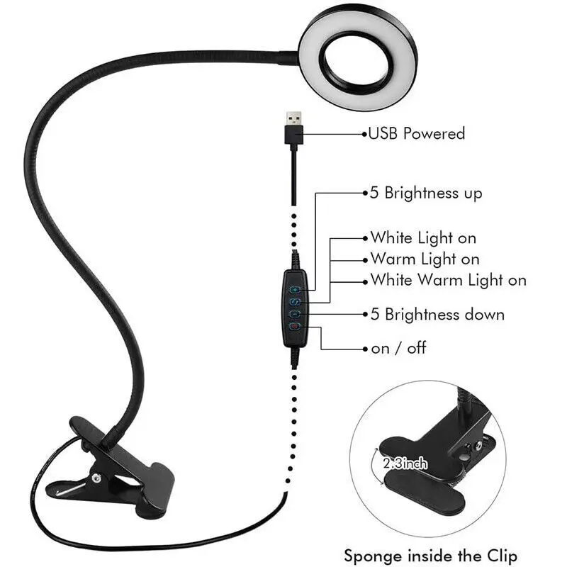 48 LED USB Clamp Clip On Desk Light - Flexible Bed Reading Table Study Night Lamp (3 Colors) 2