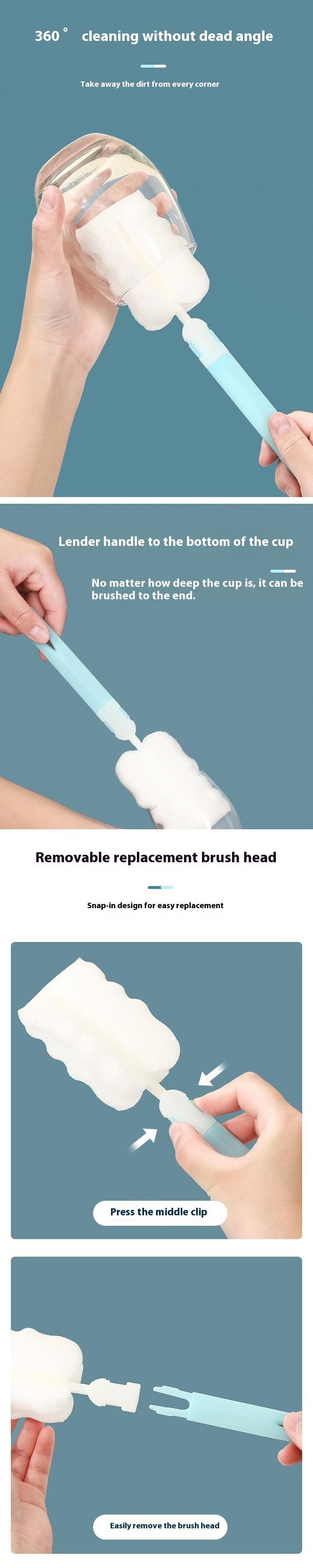 Product Introduction of Sponge Cup Brush Removable Handle Cup Cleaning Brush Bottle Scrubber 0