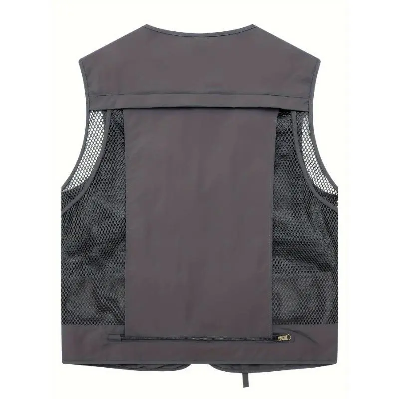 Breathable Nylon Men's Outdoor Cargo Vest Jacket, Men's Zip Up Sports Jacket With Multiple Pockets For Summer Outdoor Activity Menswear Tops 7