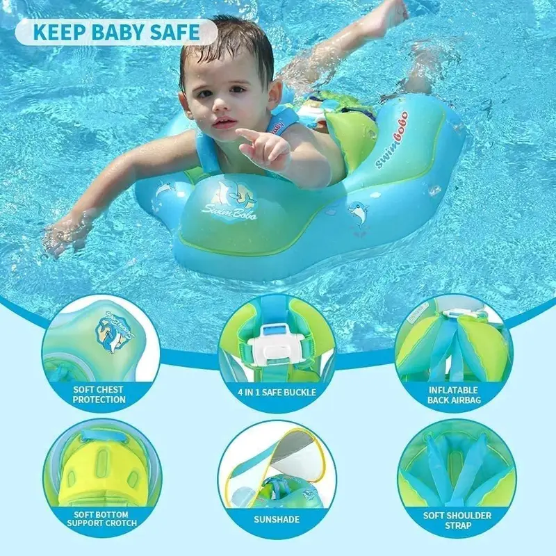 Inflatable Swimming Ring Baby Pool Float Toys with Canopy Sunshade Swim Circle 3