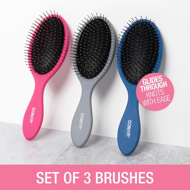 Conair Detangling Hair Brush 3PK – For Wet & Dry Hair  Ideal for All Hair Types (Blue, Pink, Gray) 4