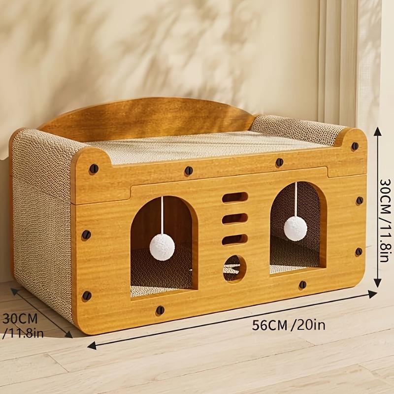 1Set Luxury Large Cat Scratcher with Whiskers - High Aesthetic, Multi-Level Fiberboard Cat Apartment with Hanging Toys & Cozy Bed, Ideal for All Cat Sizes, Perfect Winter Gift, Cat Lover Gifts 2