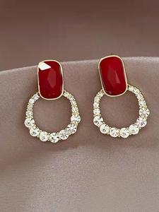 Water-drill Decorated Hoop Earrings, Elegant Style Jewelry for Women, Fashion Jewelry for Party, Daily Clothing Decor, Trendy All-match & Exquisite Jewelry for Gift