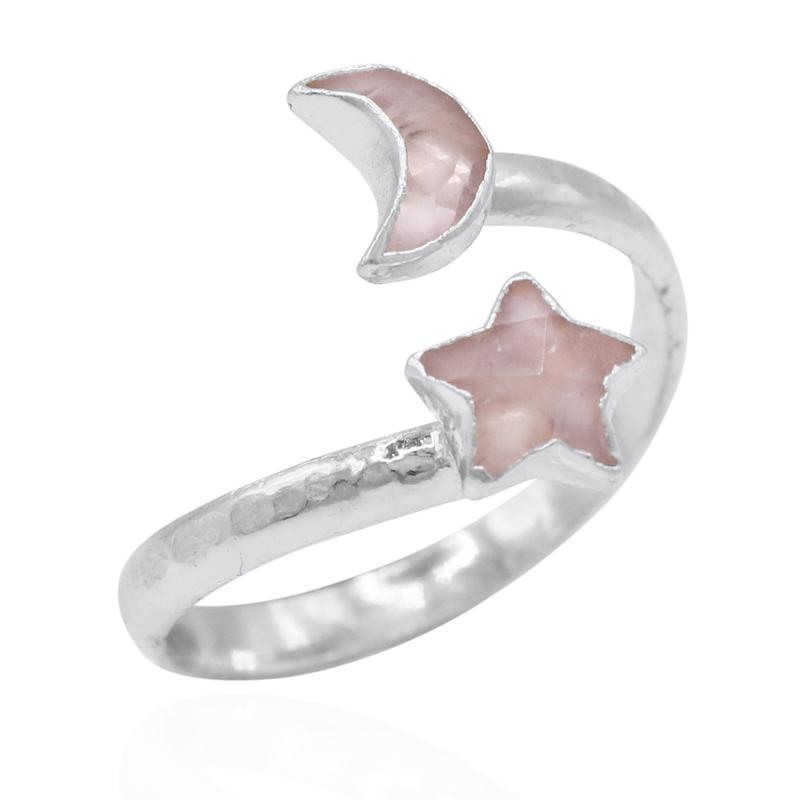 Isla Rose Quartz Moon & Star Ring | 925 Sterling Silver 0
