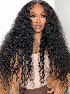 HD Transparent Lace Closure Wigs, Human Hair 5x5 Deep Wave Put on and Go Wigs, Pre Plucked Lace Front Wig for Women, 180% Deep Wave Human Hair Wig, Nautural Black Wig for Daily Party, Valentine's Day Gift