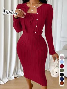 Aliling Christmas Dresses For Women's Solid Button Front Crop Cardigan & Ribbed Bodycon Dress Two-piece Set, Casual Fashion Cozy Two Piece Outfits for Daily Outdoor Wear, Women Clothes for Spring