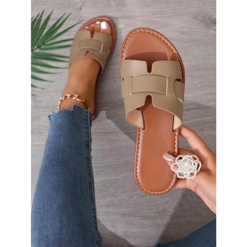 Women's Fashionable Plain Color Slide Sandals, Casual Comfortable Flat Sandals for Beach Vacation, All-match Commuter Shoes for Work & Daily Wear, Shoes for Women Footwear Summer 3