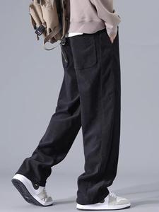 Men's Solid Corduroy Pants, Loose Casual Comfy Straight Leg Trousers for Spring & Fall, Men's Bottoms for Daily Wear, Beige