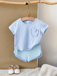 Baby's Striped Print Short Sleeve Tee & Shorts Set, Casual Round Neck T-shirt & Striped Print Shorts, Summer Outfits Clothes for Infant Toddler Kids