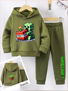 Boys' Fashion Cartoon Print Hoodie Set, Long Sleeve Casual Sweatshirt and Jogger Pants, Fall & Winter, Home and Outdoor Wear