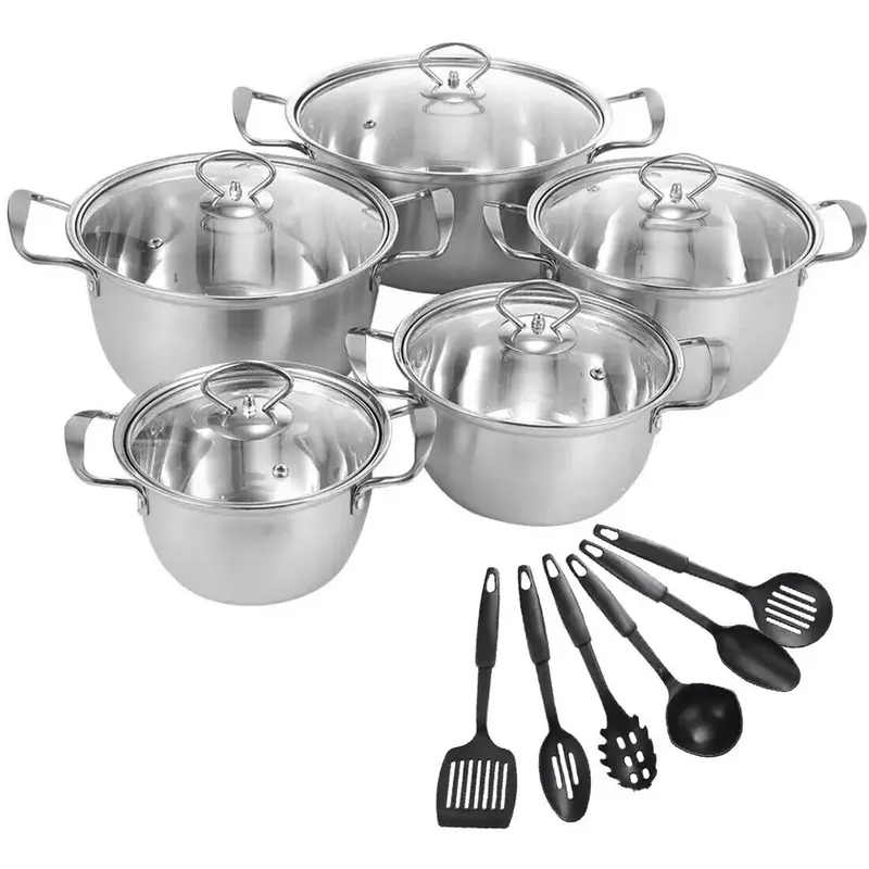 11PCS Induction Non Stick Stainless Steel Cookware Cooking Pot Pan With Lids Set 3