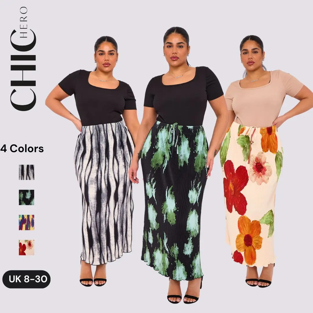 2025 Chichero New Colours Printed Elasticated Waist Pleated Skirt