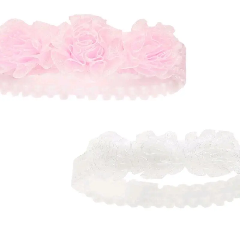 Rose ruffle flower lace baby girls headband 0-18m