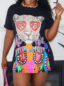 Women's Leopard Print Drop Shoulder Tee Dress,  Dresses for Women,  Night Out Outfits, Casual Short Sleeve Round Neck T-shirt Dress for Summer, Fashion Women's Dress for Daily Wear