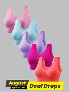 Women's Solid Wireless Sports Workout Bras, Breathable Comfortable Backless Bra, Ladies Lingerie for Indoor Outdoor Wear, Yoga Activewear Bra