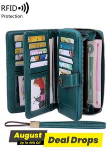 Women's Long Carry All Zipper Wallet Cards with Wristband, Multi-card Slot Long Clutch Purse with Flower Buckle, Vintage Style Wallet Women, Ladies Durable Wallet Storage, Business Style Rfid Blocking Wallets, Durable Bifold Wallet, Rfid Wristlet Purse