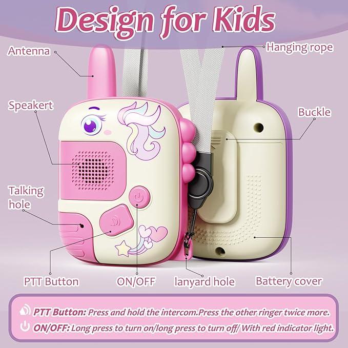 2PCS Walkie Talkie for Kids, Unicorn Gifts for Girls 3 4 5 6 7 Year Old Girls Toys for Girls Age 3-9 Walkie Talkie Kids Toys Age 4 5 6 7 8 Birthday Presents Xmas Gifts Outdoor Toys Unicorn Toys 2