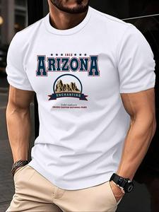 Men's Letter & Figure Print Round Neck Tee, Loose Casual Short Sleeve T-shirt for Summer, Men's Top for Daily Wear