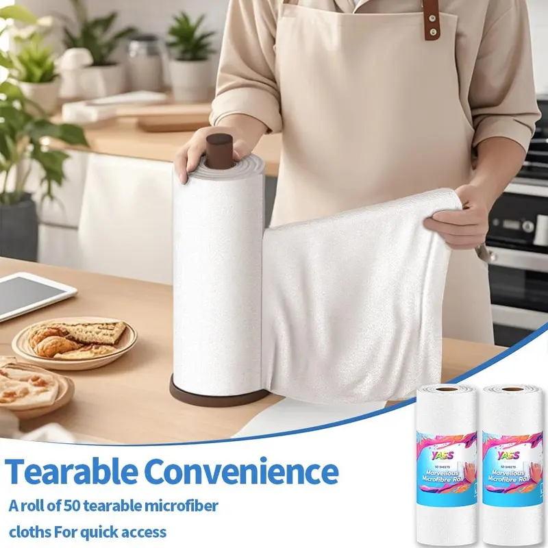 Yass Clean Microfibre Cleaning Cloth Roll 2 Rolls 100Pcs ,Size 30 x 30CM, 190GSM,Reusable Kitchen Cleaning Towels Dish Cloths,Lint Free Streak Free Washable Duster Cloth for House, Car, Motorbike,Windows 2