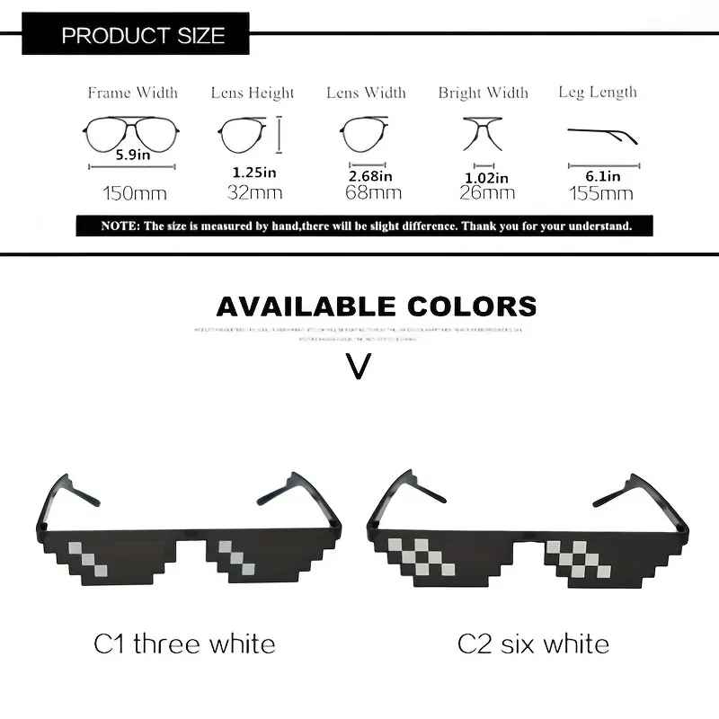 Mosaic Two-dimensional Pixel Thin Rimless Irregular Black Frame Fashion Glasses For Decoration 5