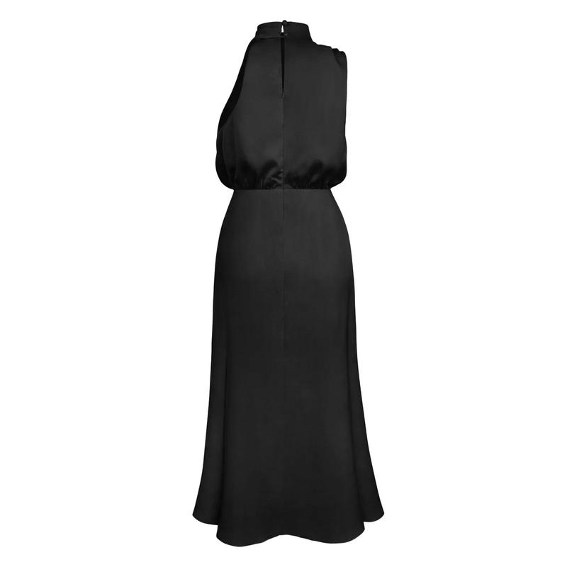 Product Introduction of 2025 Spring/Summer Long Dress for Women High Waist Halter Satin Sleeveless Dress Fashion Elegant Solid Evening Party Dresses 13