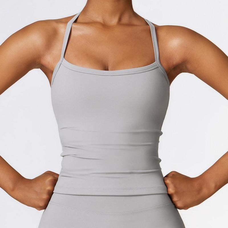 Women's Solid Backless Sports Cami Top, Quick Drying Breathable Sports Cami Top, Gym Clothes, Running Vest, Ladies Sportswear for Indoor Outdoor Wear 0