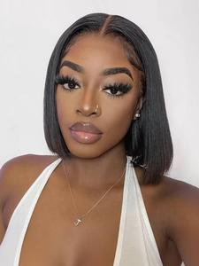 4x4 HD Lace Closure Wigs, Glueless Wigs Human Hair Pre Plucked Pre Cut Wear and Go Straight Bob Wigs, Short Human Hair Wigs for Black Women