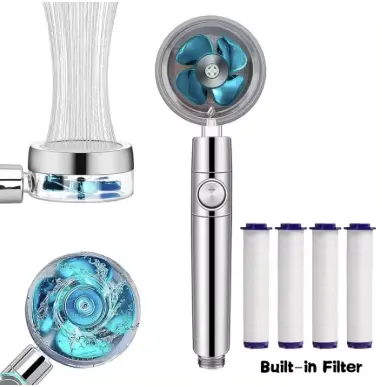 BEST 360 Degrees Rotation Turbo Fan Shower Head High Pressure Water Saving Spray Adjustable Showerhead Filters Bathroom Accessories 8