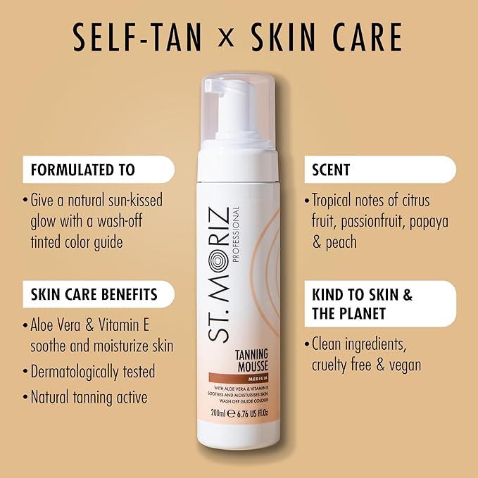 Instant Tanning Mousse in Medium | Fast Drying Vegan Fake Tan | With Aloe Vera & Vitamin E | For Streak Free Medium Golden Glow | Dermatologically Tested & Cruelty Free | 200ml Makeup Moisturizers Body Care 5