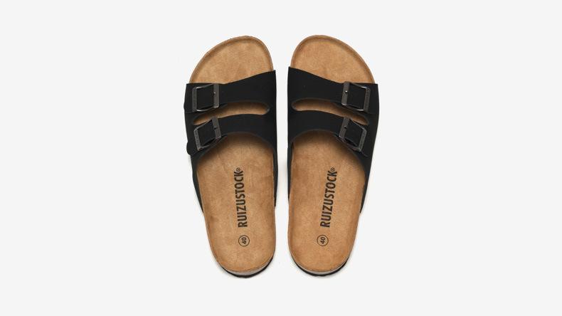 Product Introduction of High Quality Custom Logo Summer Men Sandals 2025 Leather Upper Cork Sole Slippers 1