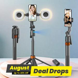 360-Rotatable Selfie Stick Tripod Remote, Rechargeable Smart Face Tracking Tripod with 2 Fill Light, Auto Face Tracking Mobile Cellphone Holder for Vlog, Camera Stand, Tripod Stabilizer, Tripod Ring, Smartphone Vlogging Kit, Selfie Accessories