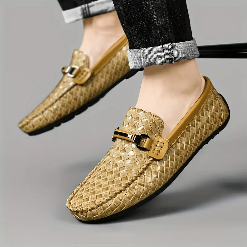 [Breathable Summer] Men's Black Slip-On Loafers | Breathable | Lightweight Rubber Sole | Summer Casual | Diamond Pattern & Bowknot Design 8