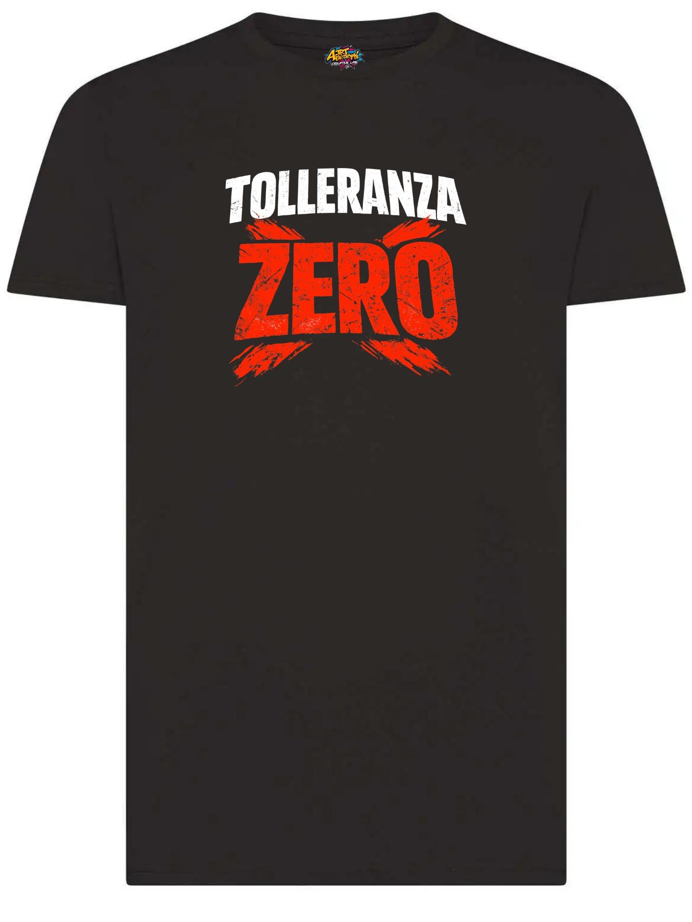 T-Shirt Divertente Tolleranza Zero Nera Maglietta Ironica Streetwear Stampa Decisa e Originale Ideale per Tempo Libero
