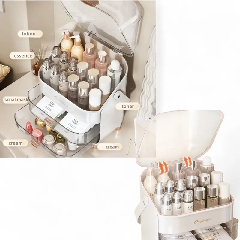 XL Large Make Up Organiser Cosmetic Vanity Case Box 2 Drawers Skincare Storage 4