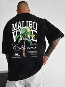 Unisex Men's Large Coconut Print Resort Style Unisex, California Drop Shoulder Graphic Tees, Regular Fit Casual Soft Comfy Round Neck Half Sleeve T-shirt for Summer, Fashion Men's Top for Daily Wear, Streetwear, Going Out Tops