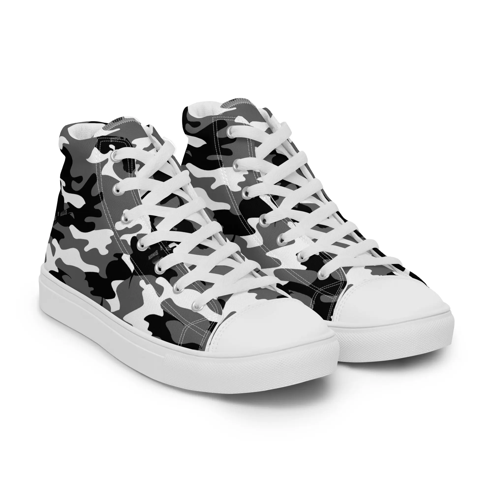 Women’s High Top Canvas Sneakers – Black & White Camo